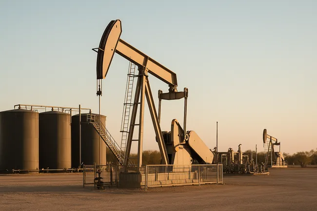 Representative image of oilfield pumpjacks and storage tanks in the Anadarko Basin, reflecting ConocoPhillips’ asset divestiture strategy.
