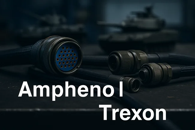 Representative image of rugged defense-grade connectors and cable assemblies, highlighting Amphenol’s $1 billion acquisition of Trexon to expand its defense interconnect portfolio.
