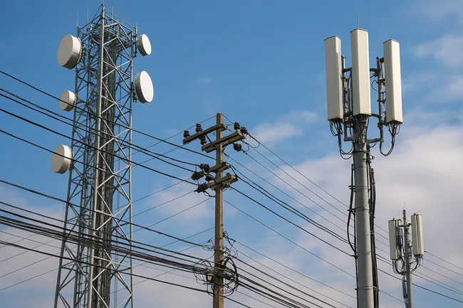 Representative image of telecommunications towers and 5G infrastructure, reflecting AT&T’s $23 billion spectrum acquisition from EchoStar and its impact on U.S. wireless and broadband expansion.