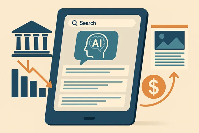 Representative image of AI-powered search and digital publishing, showing how generative AI impacts referral traffic and creates new monetization opportunities for publishers.