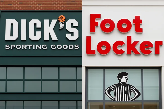 Representative image of DICK’S Sporting Goods and Foot Locker store signage following the $2.5B acquisition deal to create a global sports retail powerhouse