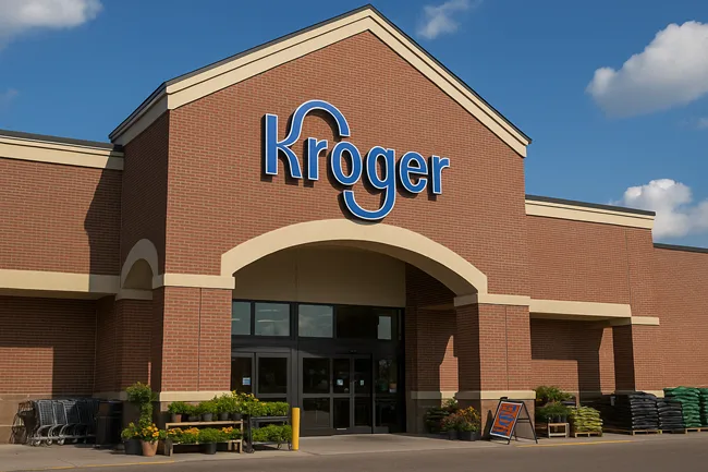 Representative image of a Kroger store exterior. Shares of Kroger Co. (NYSE: KR) rose 1.69% following strong Q2 FY25 earnings and a 16% jump in eCommerce sales, as margin gains and revised guidance fueled investor confidence.