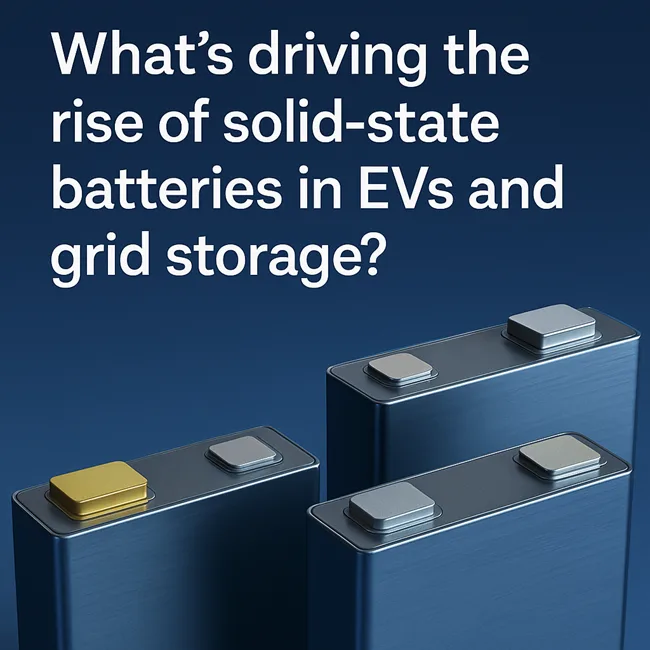 Representative image of advanced battery cells showcasing the role of solid-state technology in powering electric vehicles and renewable grid storage.