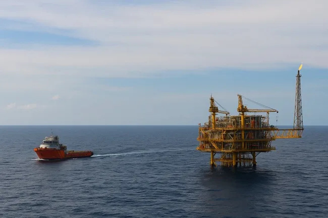 Representative image of an offshore gas platform in the Andaman Sea, reflecting India’s recent 87% methane discovery and its potential impact on energy security.