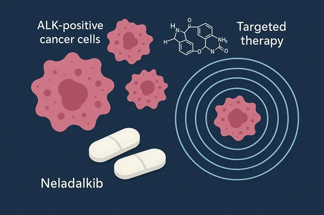 Representative image of ALK-positive cancer cells and neladalkib targeted therapy, highlighting Nuvalent’s precision oncology approach beyond NSCLC.