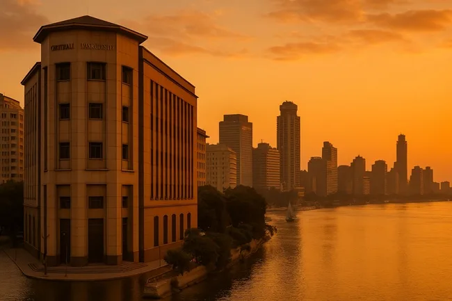 A view of Cairo’s financial district and the Nile River at sunset, symbolizing Egypt’s stabilizing economy following the Central Bank’s 2025 interest rate cut — representative image.