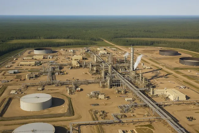 Representative image: The Christina Lake oil sands complex in Alberta, Canada — an aerial view capturing the scale, infrastructure, and integration that define Canada’s oil sands mega-mergers.