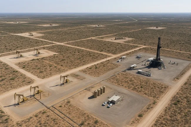 Representative image of Permian Basin oilfield operations, reflecting the consolidation trend behind the rumored Civitas Resources–SM Energy merger and the next chapter of U.S. shale evolution.