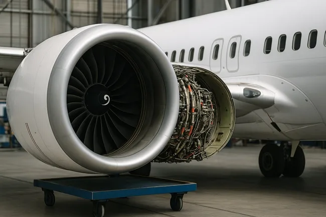 Representative image of a commercial aircraft engine undergoing maintenance, reflecting MTU Aero Engines AG’s strong Q3 2025 performance and growing demand for Geared Turbofan MRO services.