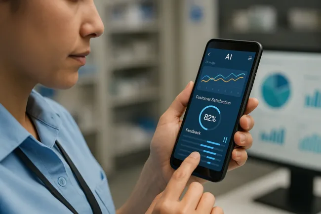 Representative image of a frontline employee using mobile-first AI tools to act on real-time customer feedback—aligned with Medallia’s Fall 2025 CX strategy.