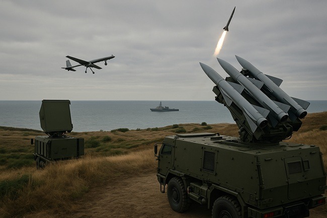 Representative image of modern AI-powered air defence systems highlighting how automated algorithms are reshaping missile and drone threat interception across land, sea, and air domains.