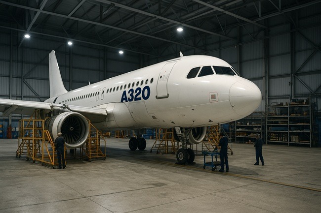 Representative image of an Airbus A320 undergoing engine maintenance, highlighting the growing pressure on global aviation supply chains as airlines, OEMs and MROs face increasing recall and repair demands.