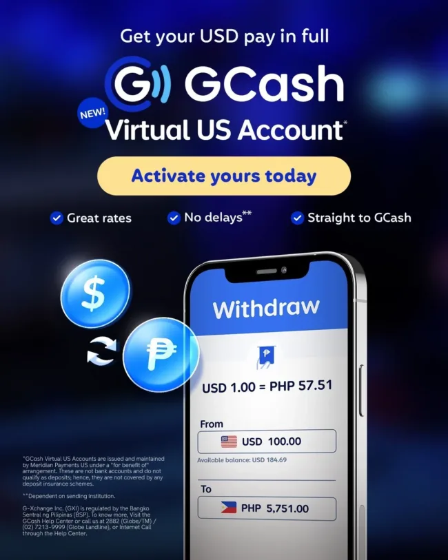 GCash now offers a Virtual US Account, letting Filipinos receive USD payments in their wallets without a U.S. bank account.