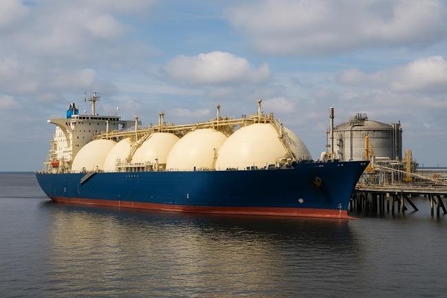 Representative image of an LNG tanker at a regasification terminal, illustrating the infrastructure behind long-term LNG contracts that continue to attract investor confidence amid global net-zero commitments.