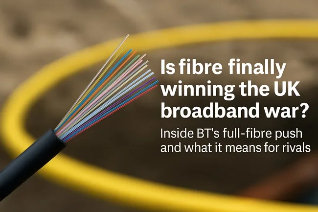 Representative image of fibre-optic broadband infrastructure in the United Kingdom, reflecting BT Group’s national full-fibre rollout and the intensifying UK broadband competition.