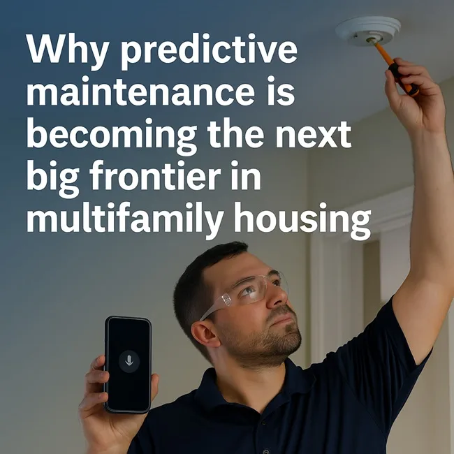 Representative image of predictive maintenance in multifamily housing operations, illustrating how AI-powered tools like HappyCo’s Joy engine are transforming technician workflows and driving data-led decision-making.
