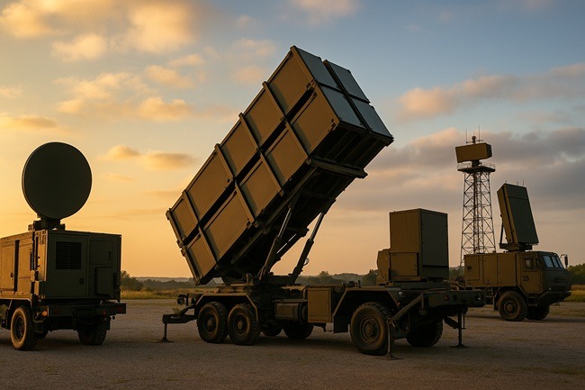 Representative image of modular missile defence systems showing mobile radar units and vertical launcher arrays, reflecting how sensor mesh and effectors-on-demand are shaping the future of threat interception.