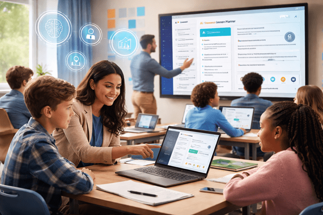 Representative image of AI tools in a modern classroom setting. This image reflects Microsoft’s Elevate for Educators initiative and the integration of Copilot features in Microsoft 365 to enhance personalized teaching and learning.