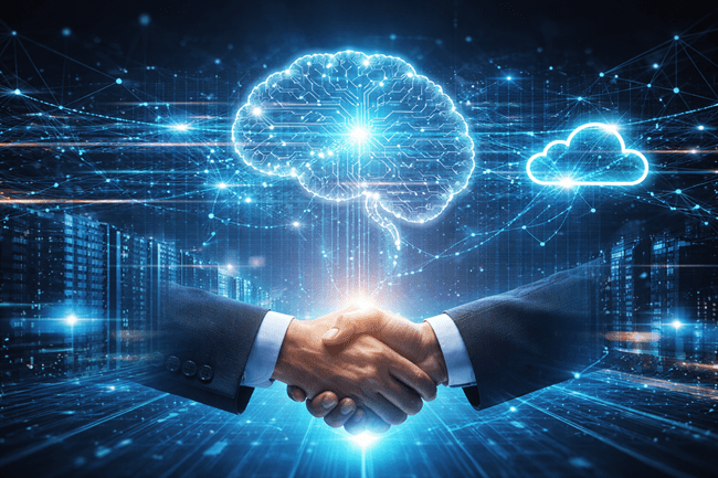 Representative image showing AI–cloud collaboration and enterprise partnerships, illustrating the strategic alliance between Tata Consultancy Services and AMD to accelerate GenAI and hybrid cloud adoption across industries.