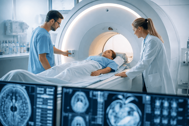 A representative image of an MRI scan being conducted in a hospital imaging suite, reflecting how Vista AI’s automated MRI software is designed to increase scan capacity, reduce radiology backlogs, and support health systems adopting AI-driven imaging workflows.