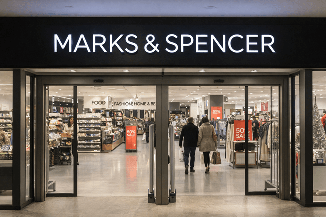 A representative image of a Marks & Spencer store showcasing the Food and Fashion, Home & Beauty sections during the festive season. This visual reflects the brand’s Q3 FY26 performance highlights, including strong grocery sales, online recovery, and continued store transformation efforts.