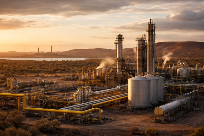 Representative image of a large-scale Australian gas processing facility, reflecting the type of Moomba-linked infrastructure underpinning Santos Limited’s long-term South Australia gas supply agreement supporting the Whyalla green iron transition.