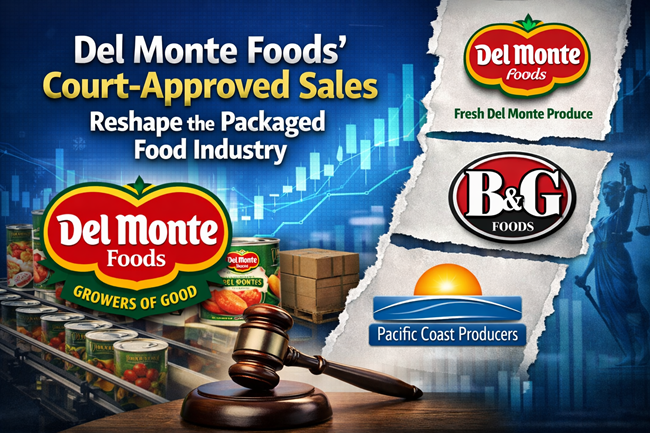 Representative image illustrating Del Monte Foods Corporation II Inc.’s court-approved sale of major business segments to Fresh Del Monte Produce Inc., B&G Foods Inc., and Pacific Coast Producers, highlighting the strategic breakup reshaping the U.S. packaged food industry.