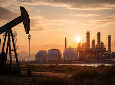Representative image: Oil pumpjacks and LNG infrastructure at sunset reflecting the integrated energy strategy behind Eni SpA’s 2025 earnings resilience, cash flow strength, and lower gearing profile.