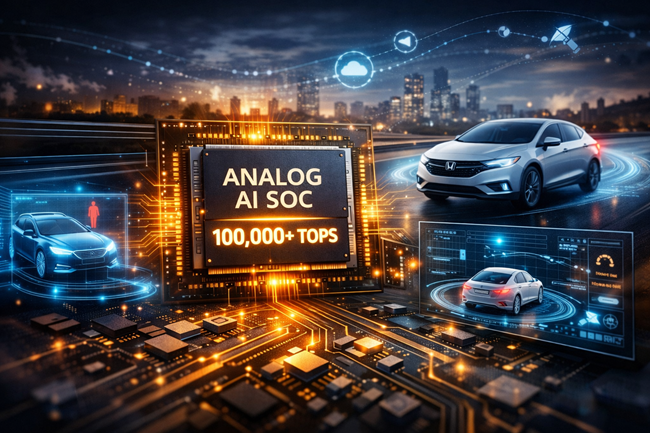 Honda Motor Co., Ltd.’s partnership with Mythic highlights the shift toward ultra-energy-efficient analog AI chips capable of delivering 100,000+ TOPS for next-generation software-defined and autonomous vehicles.