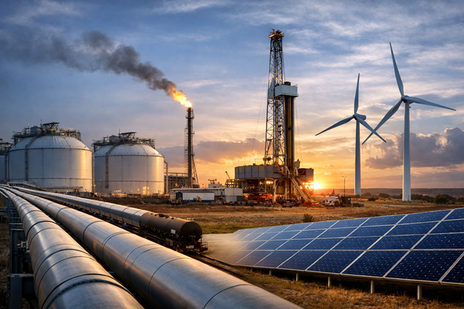 Representative image illustrating North American energy infrastructure, as Enbridge Inc. reports record 2025 results, reaffirms 2026 guidance, and expands its $39 billion secured growth backlog across pipelines, gas, and renewable power.