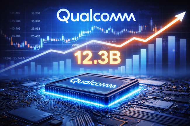 Representative image: Qualcomm's record-breaking $12.3 billion Q1 FY2026 revenue reflects surging automotive and IoT chip demand amid handset supply headwinds.