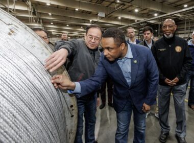 U.S. Congressman Don Davis with Gisu Kim, Regional President of North America at LS Cable & System Ltd., during the announcement of the company’s $50 million manufacturing expansion in Tarboro, North Carolina.