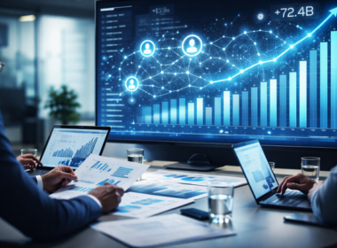 Representative image of enterprise executives reviewing artificial intelligence-driven revenue dashboards and performance metrics, reflecting Salesforce, Inc.’s Q4 FY26 earnings shift from AI vision to execution, backlog growth, and cash flow discipline.