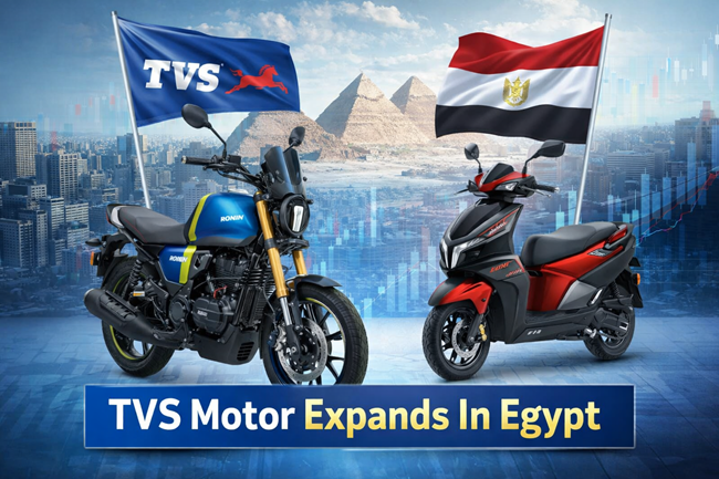 Representative image showing TVS Motor Company Limited’s Ronin motorcycle and Ntorq scooter, used to illustrate the company’s strategic expansion in Egypt and its growing focus on premium two-wheeler markets across the Middle East and North Africa.
