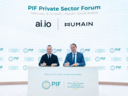 HUMAIN Chief Executive Officer Tareq Amin and ai.io Founder and Chief Executive Officer Darren Peries were photographed at the PIF Private Sector Forum during the announcement of HUMAIN Sport following HUMAIN’s acquisition of a controlling stake in ai.io.