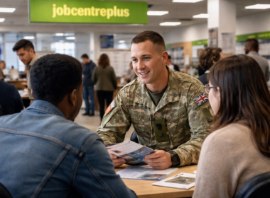 A representative image showing a United Kingdom Jobcentre Plus environment, reflecting the Ministry of Defence and Department for Work and Pensions initiative to expand Armed Forces recruitment and career guidance through local jobcentres.