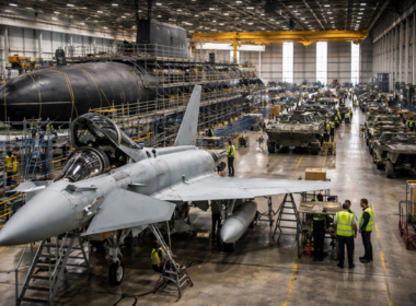 Representative image illustrating large-scale defence manufacturing and military platform assembly, reflecting how BAE Systems plc’s FY2025 results, record order backlog, and rising NATO defence spending are reshaping the global defence industry.
