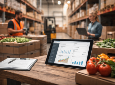A representative image showing digital order management and analytics inside a food distribution warehouse, reflecting how Pepper’s $50 million Series C funding is accelerating AI-driven technology adoption among independent food distributors.