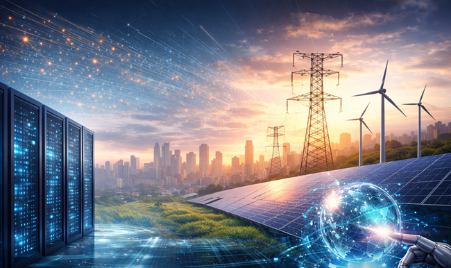 Representative image illustrating India’s emerging sovereign AI infrastructure, where renewable energy, hyperscale data centres and national power grids converge, reflecting Adani Group’s USD 100 billion energy-compute investment strategy.