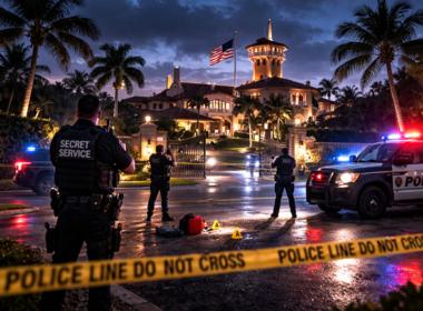 Representative image: Law enforcement officers secure the perimeter outside a Florida luxury estate following a late-night security breach, reflecting the US Secret Service response after an armed man was shot at Donald Trump’s Mar-a-Lago.