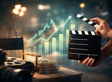 Representative image showing a film production set blended with digital growth indicators, reflecting Balaji Telefilms Limited’s Q3 FY26 results and its strategic shift toward digital platforms, OTT content, and IP-led monetisation.