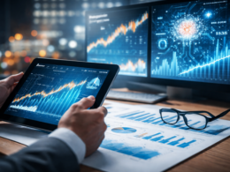Representative image showing an analyst reviewing financial and AI-driven performance data, reflecting investor sentiment and market positioning following Capgemini’s FY2025 results and strategic reset.
