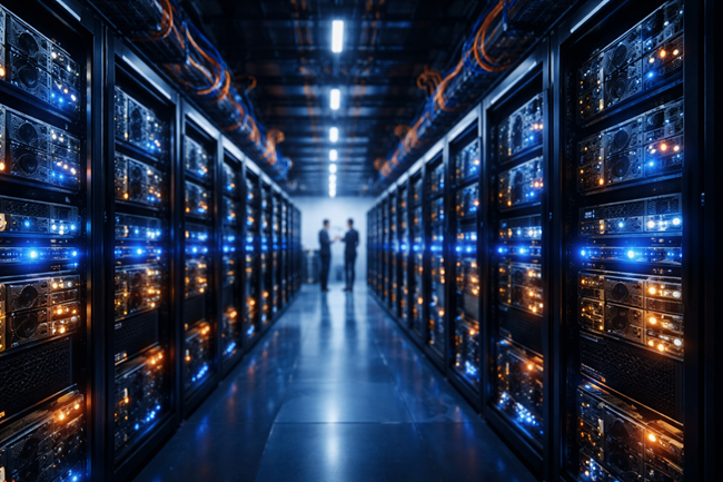 Representative image showing large-scale AI data center infrastructure, reflecting how Advanced Micro Devices Inc. and Meta Platforms Inc. plan to deploy gigawatt-scale GPU systems under their expanded AI partnership.