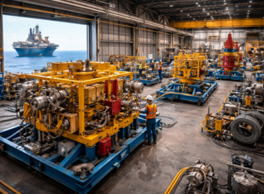 Representative image of offshore manufactured subsea equipment inside an industrial fabrication facility, reflecting Oil States International’s offshore-led strategy and backlog momentum highlighted in its Q4 2025 results.