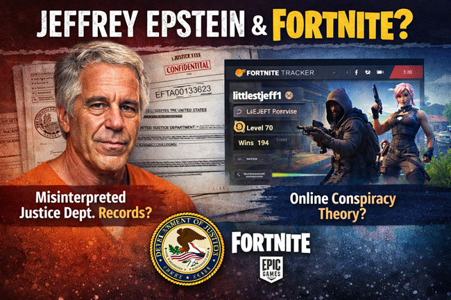 Representative image illustrating online conspiracy claims linking Jeffrey Epstein to Fortnite following the January 2026 United States Justice Department document release, which authorities and Epic Games said contains no verified evidence of post-2019 activity.