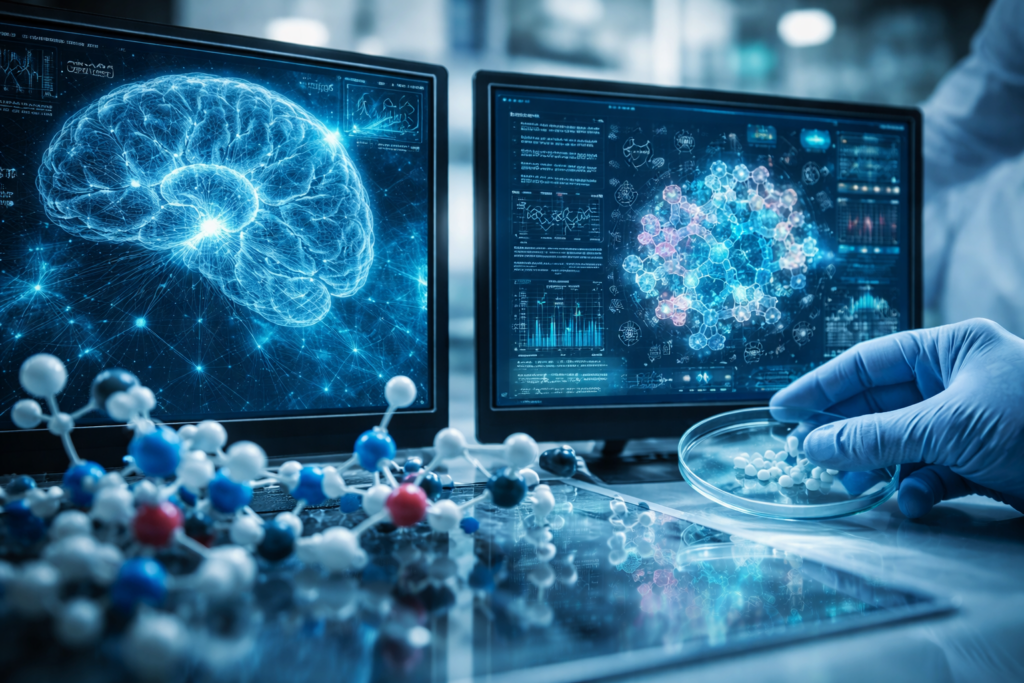 Representative image of AI-driven central nervous system drug discovery, reflecting how Insilico Medicine expanded its Tenacia Biotechnology collaboration in a deal worth up to $94.75 million.