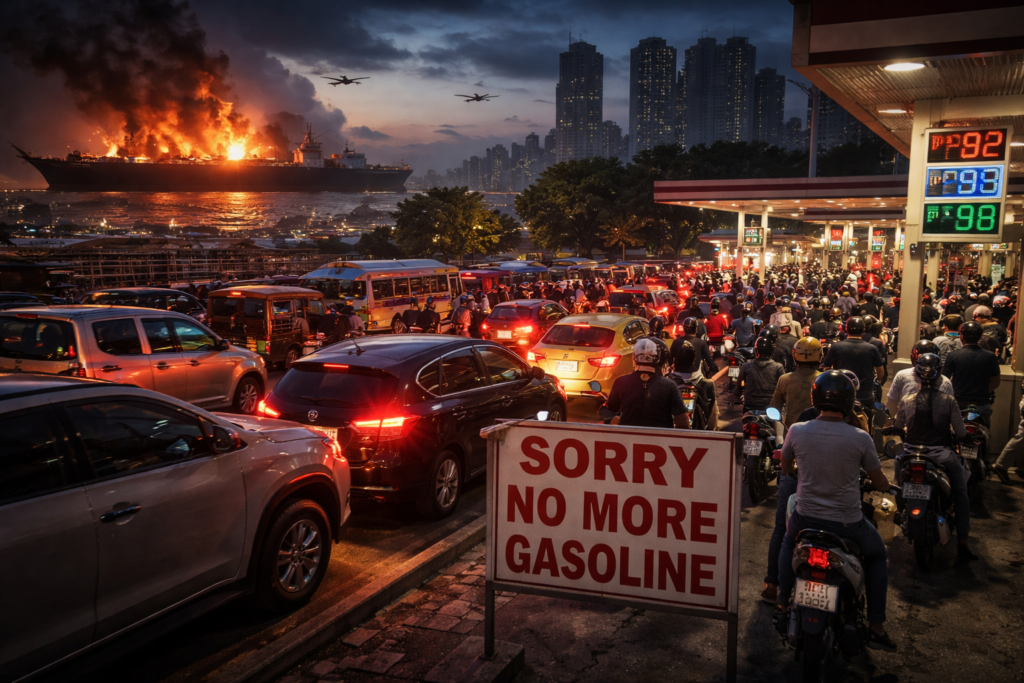 Representative image of Asia’s fuel crisis deepening as the Philippines declares an energy emergency after Strait of Hormuz shipping disruptions raised fears over regional oil supply and fuel availability.