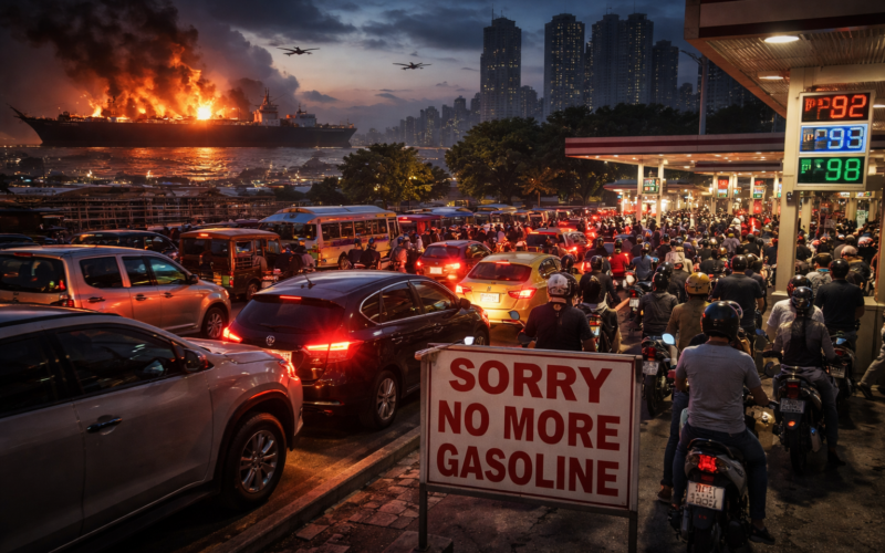 Representative image of Asia’s fuel crisis deepening as the Philippines declares an energy emergency after Strait of Hormuz shipping disruptions raised fears over regional oil supply and fuel availability.