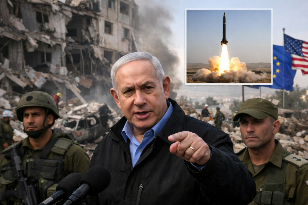 Israeli Prime Minister Benjamin Netanyahu calls for European support against Iran following the Diego Garcia missile escalation, as global tensions rise after long-range strike — representative image.