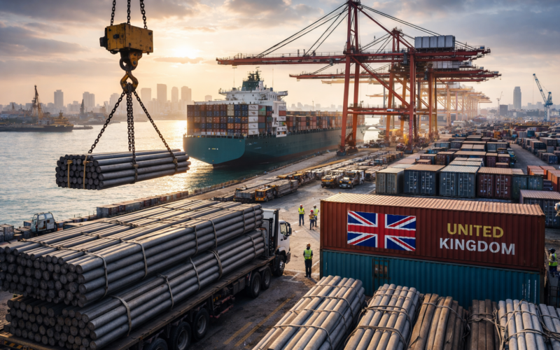 British Steel export shipments at Lagos port as UK Export Finance backs £746m UK–Nigeria ports deal—Apapa and TinCan Island upgrades drive infrastructure trade growth (representative image)